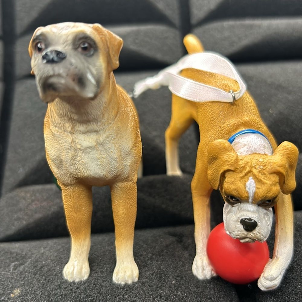 Boxers Dogs ceramic ornaments 3”x3” brown 2 Pc